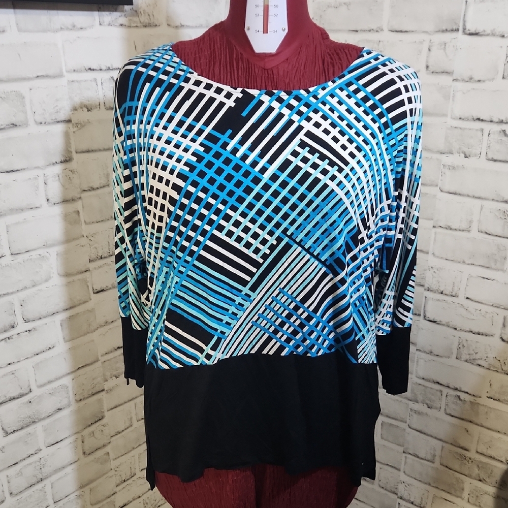 Calvin Klein Blue and Black Geometric Blouse SZ 1X